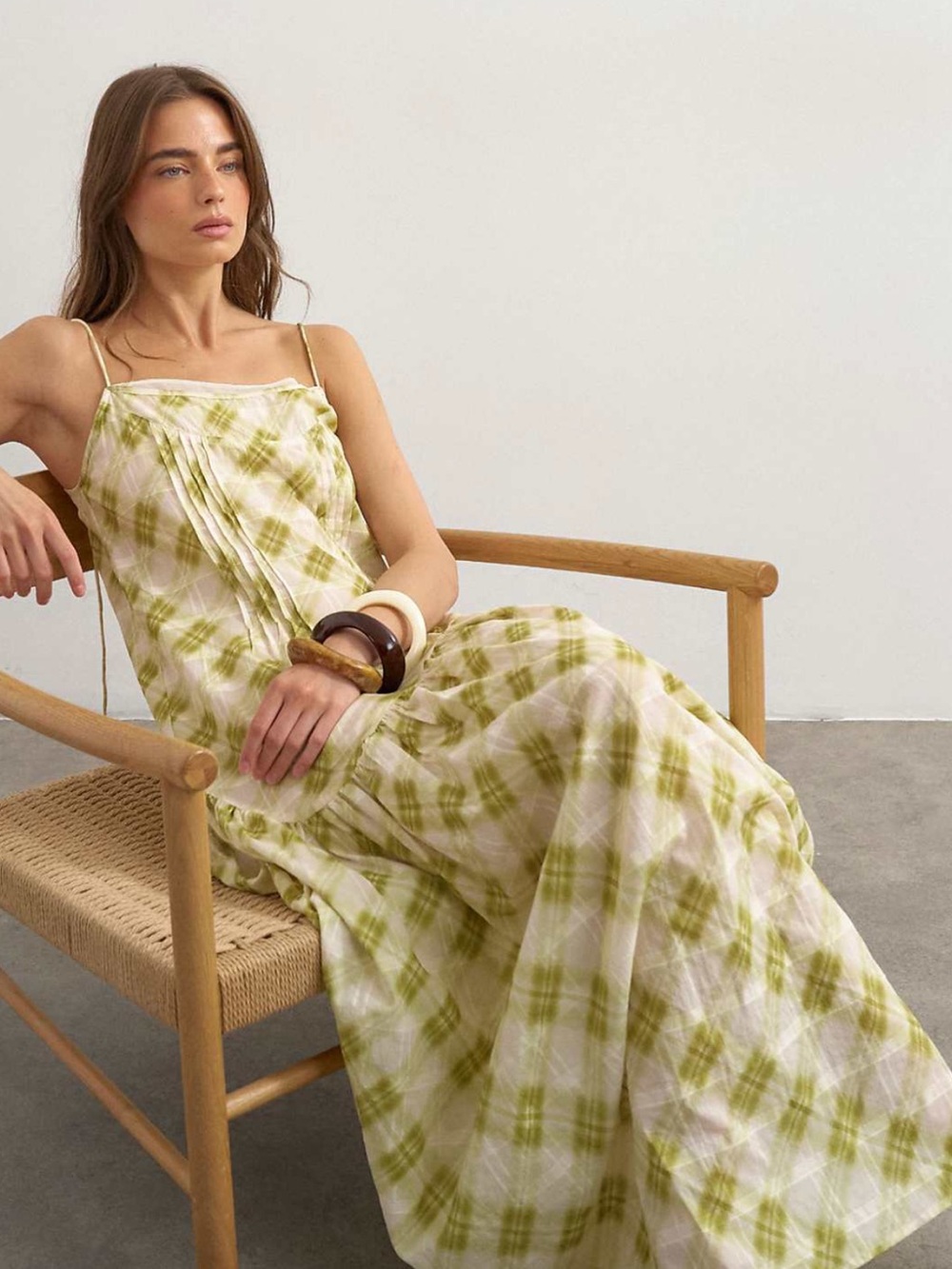 Topshop Green Plaid Slip Maxi Dress
